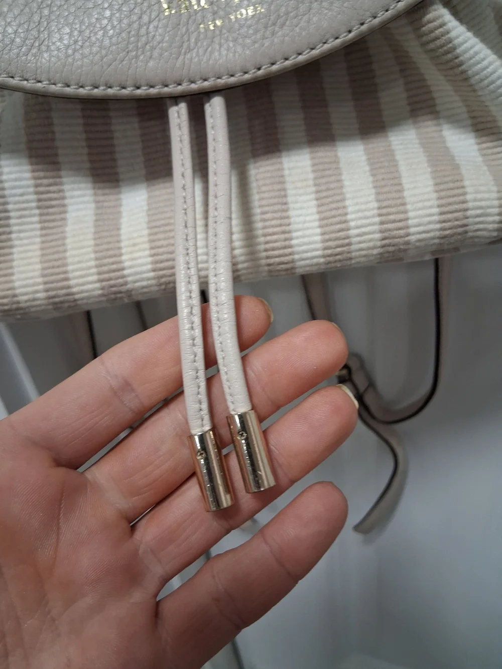 kate spade Cream and Light Beige Striped Mini Backpack